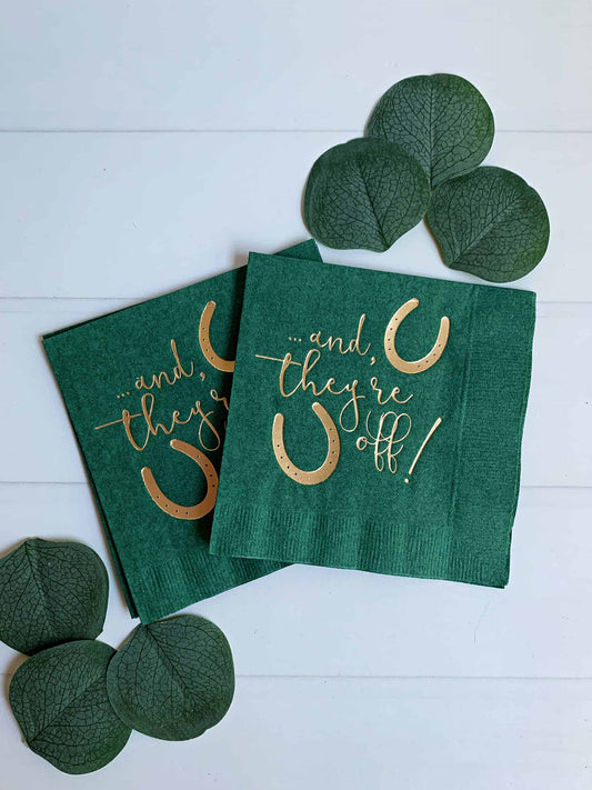 And They're Off Cocktail Napkins in Forest Green