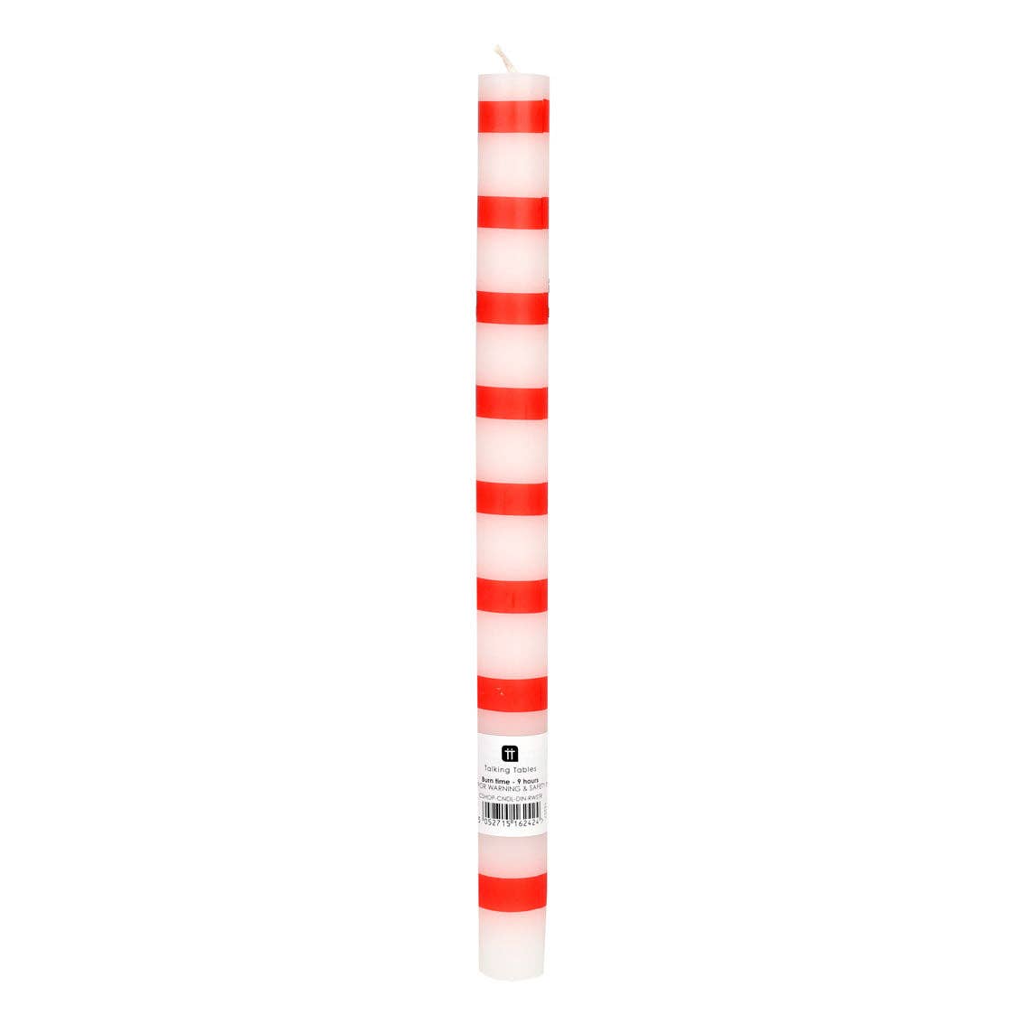 Single Red and White Striped Taper Candle