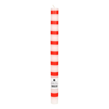 Single Red and White Striped Taper Candle