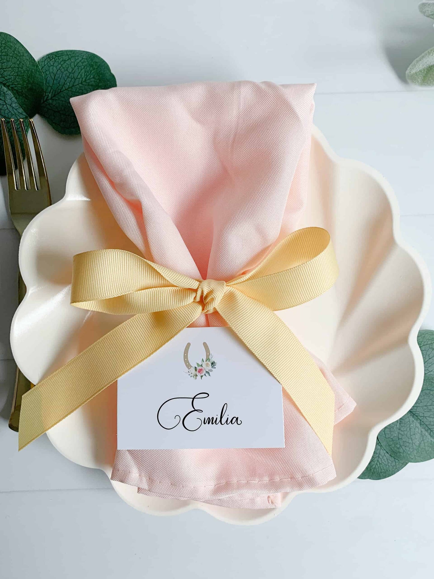 Derby Flat Place Cards Ivory and Blush Horseshoe