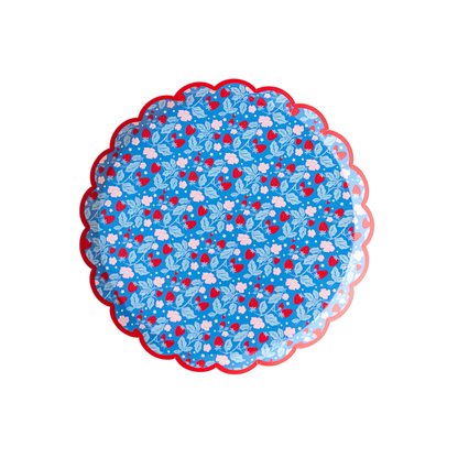 Strawberry Dessert Plate - Blue and Red