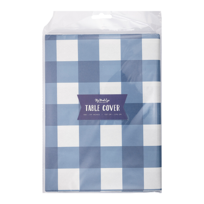 Blue Gingham Tablecloth - 54x108 Paper Table Cover for Parties, Weddings & Baby Showers
