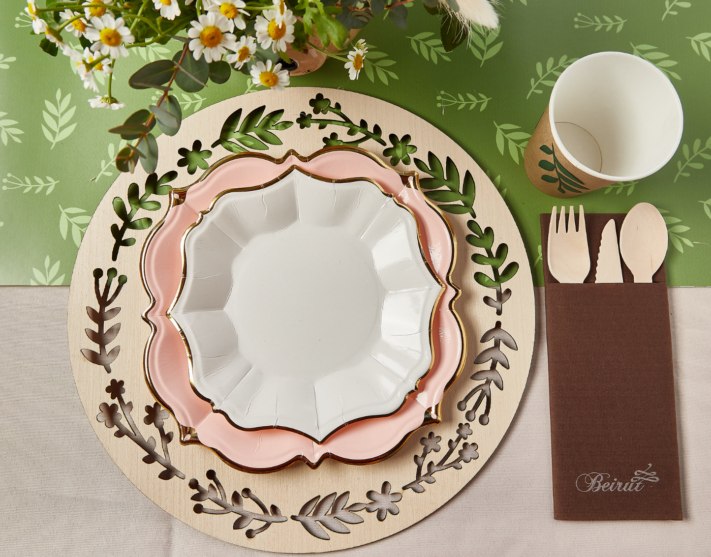 Boho Sage Green Table Runner - 96" Wipeable Oilcloth