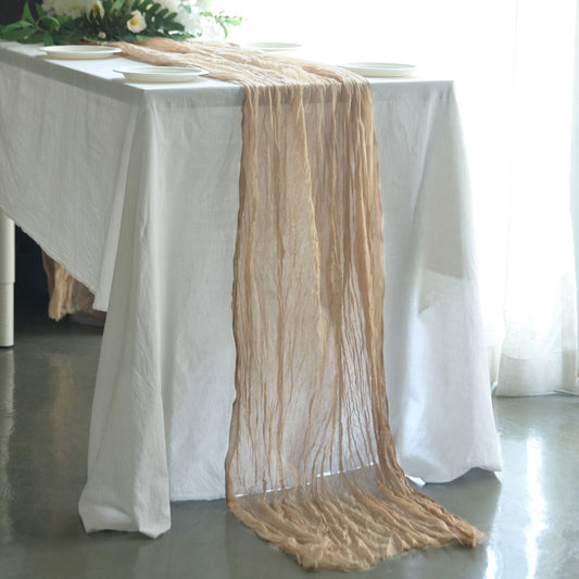 Nude Beige Cheesecloth Table Runner - Rustic Wedding & Spring Party Decor (10 ft x 32")