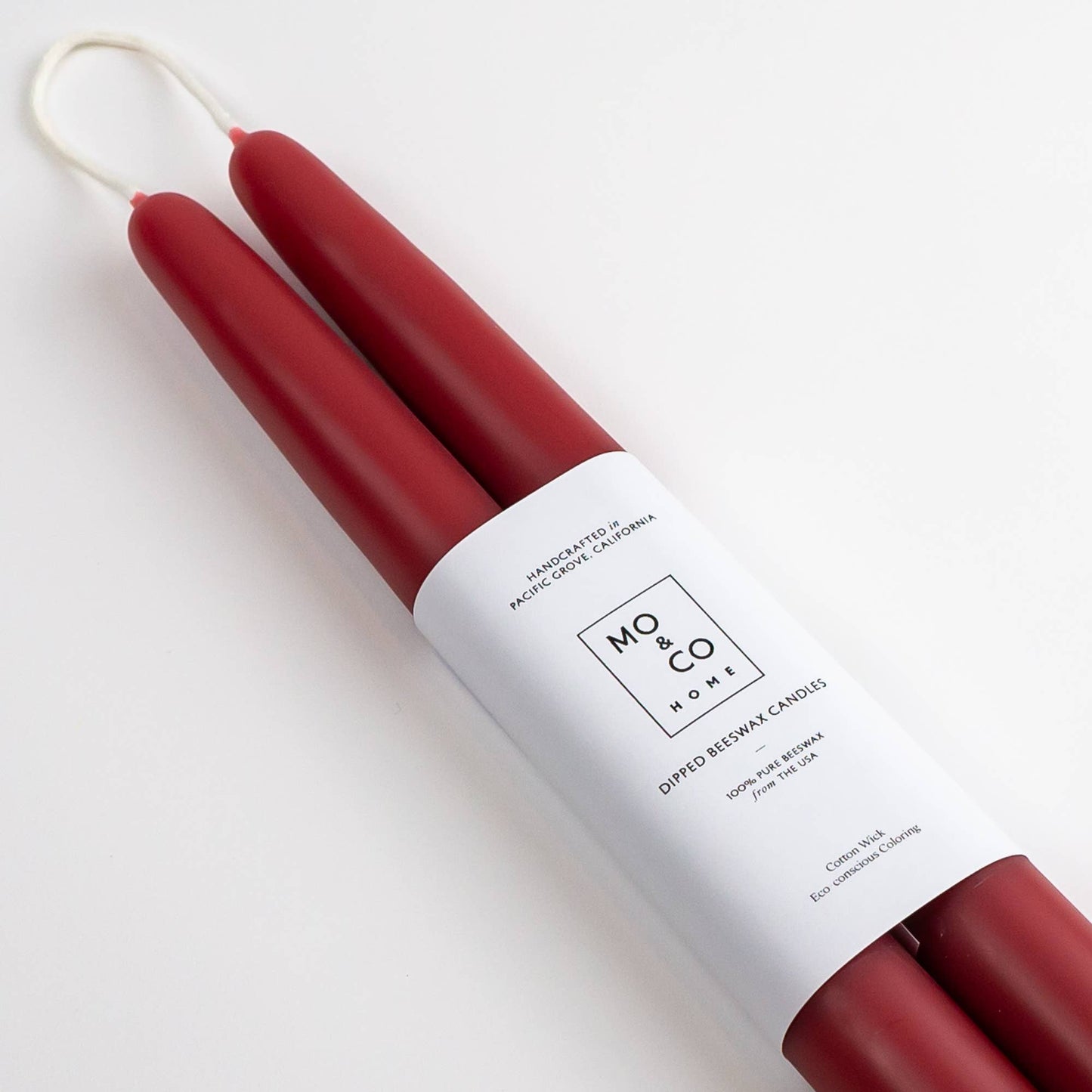 Berry Red Beeswax Taper Candles - 14 Inch Hand-Dipped Natural Candles (Pair)