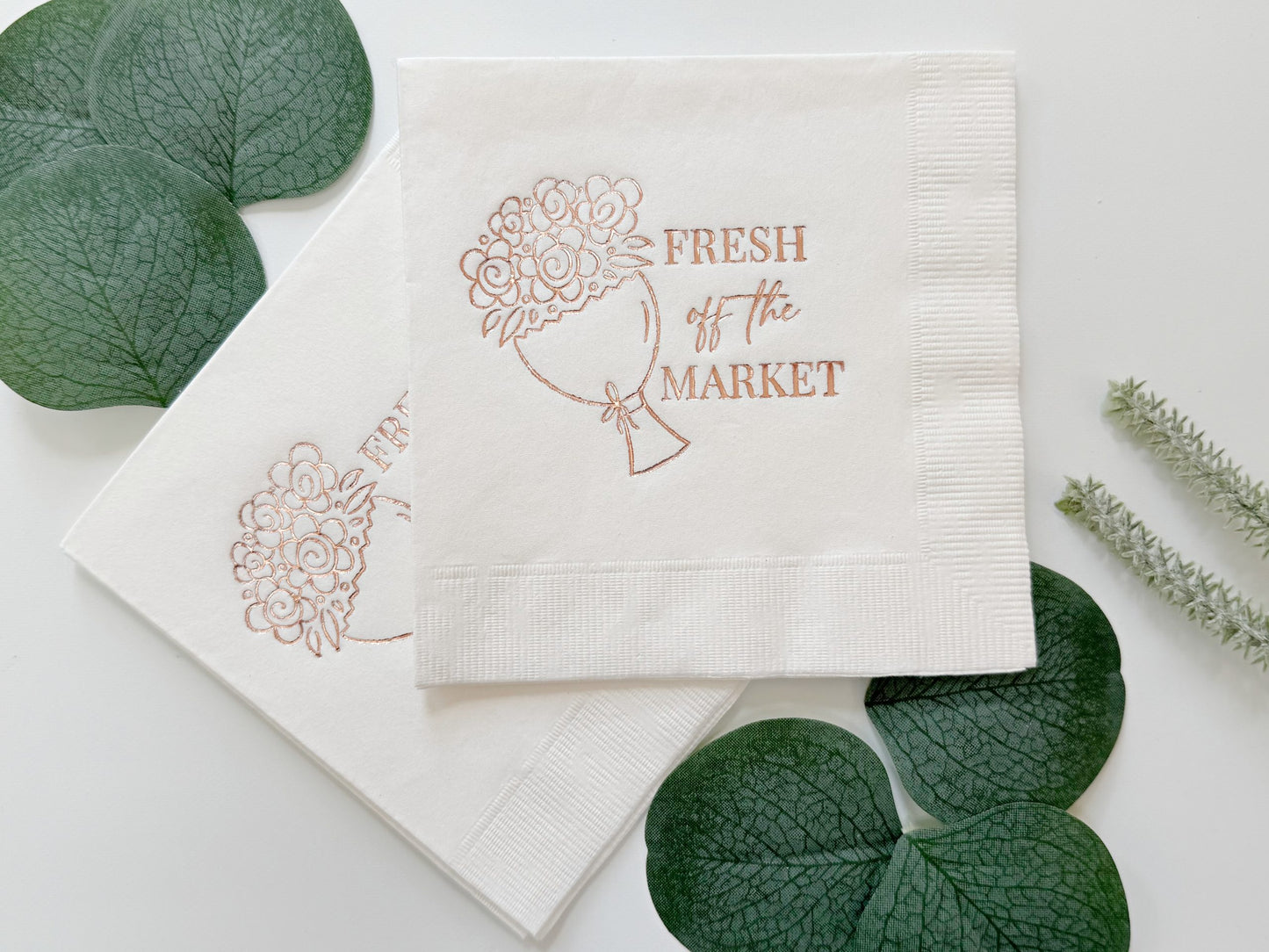 Fresh Off the Market Bridal Shower Napkins Rose Gold & White - Set of 16