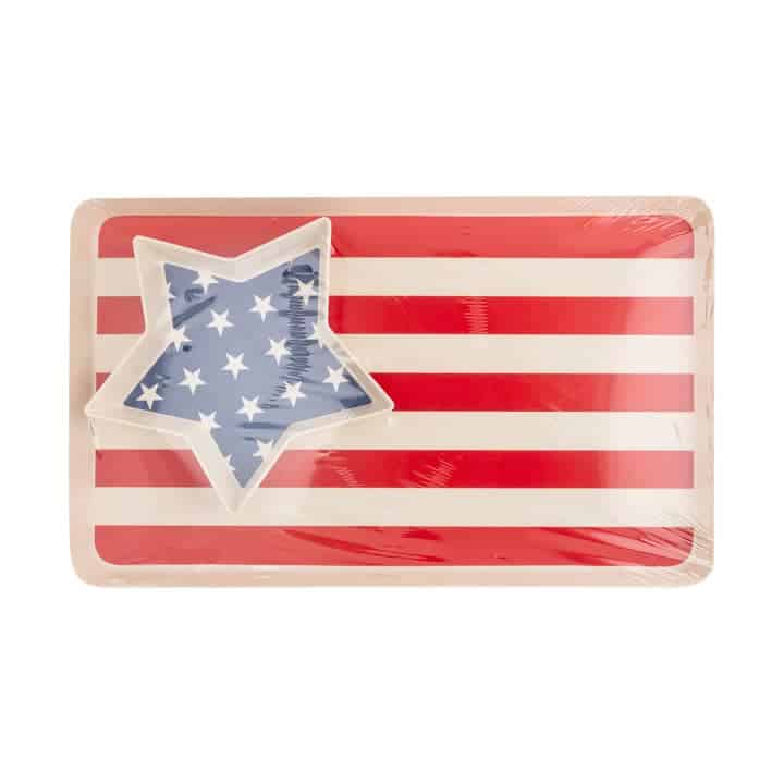 American Flag Stacked Reusable Bamboo Serving Tray Set