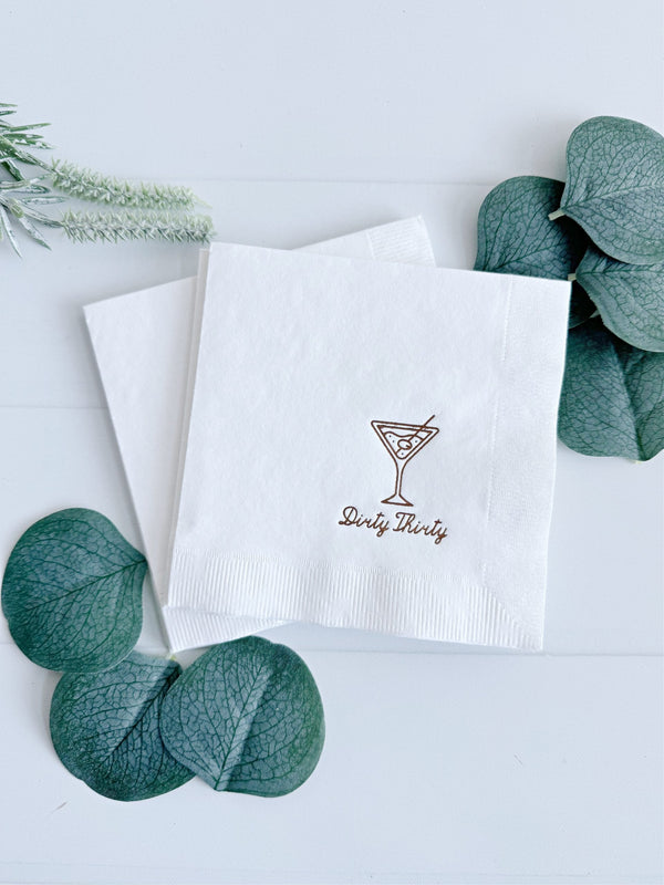 Dirty Thirty Birthday Napkins - A Tini Bit Older Martini Cocktail Napkins Bronze Foil 30th Birthday | EnFete Party