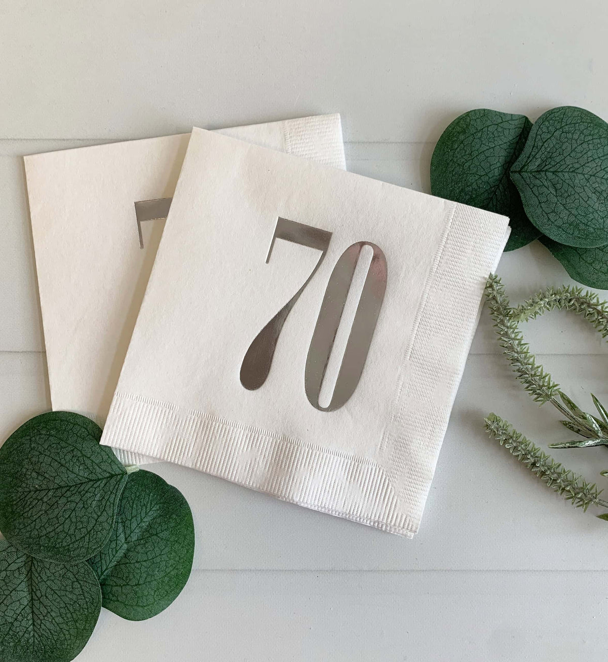 
    Chapter 70 Cocktail Napkins White &amp; Silver Foil 70th Birthday Platinum Jubilee 16pk, the designer-recommended anchor napkin for the 70th Birthday Party Themes &amp; Decorations Seventy &amp; Fabulous collection
  