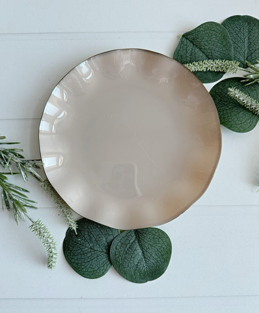 6" Taupe with Gold Edge Hard Plastic Dessert Plate