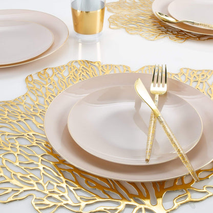 Linen with Gold Dinner Plates - Plastic