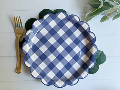 Scalloped Blue Gingham Paper Plates