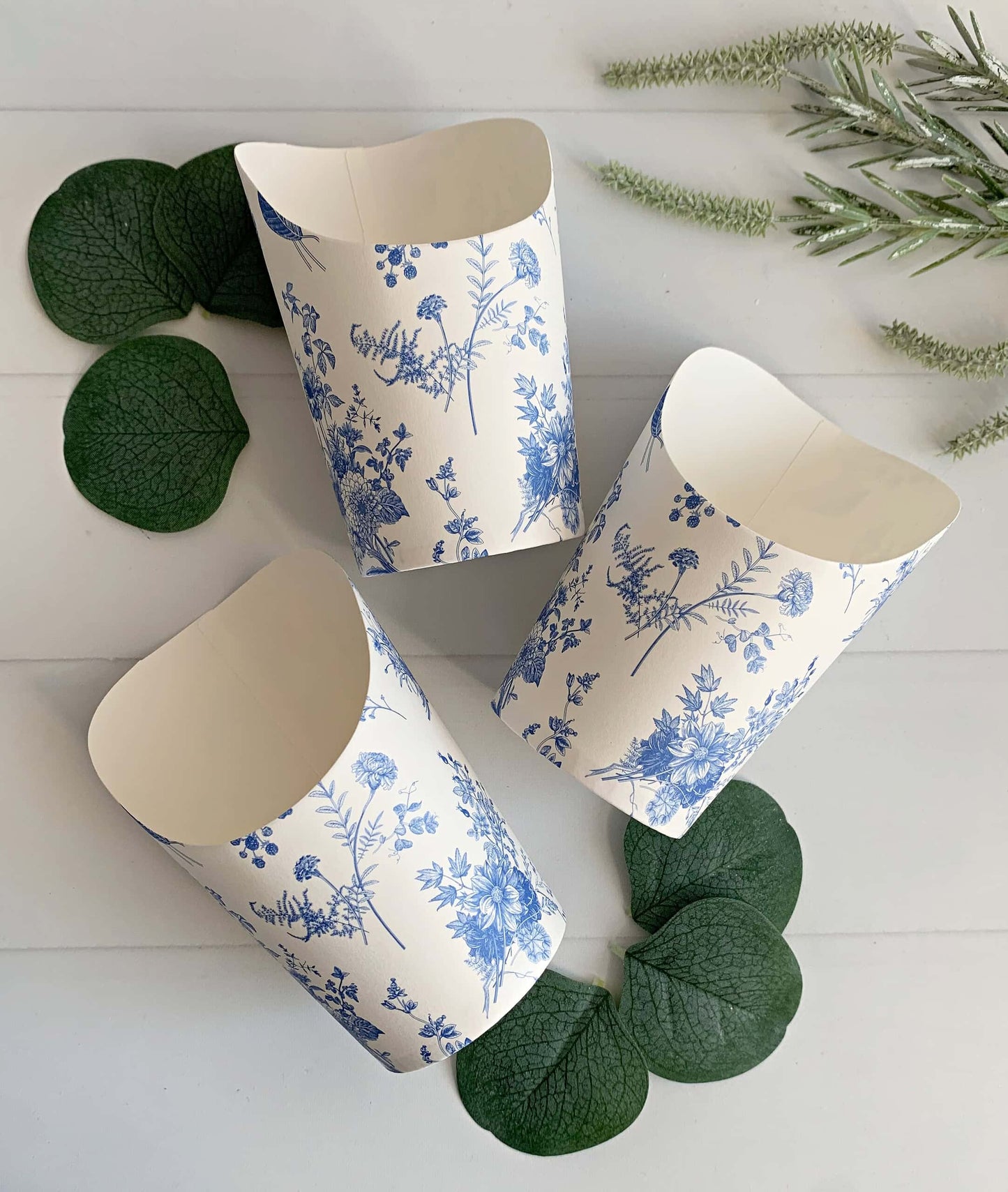 Blue Toile Paper Popcorn or Charcuterie Cup - Set of 8
