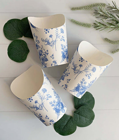 Blue Toile Paper Popcorn or Charcuterie Cup - Set of 8