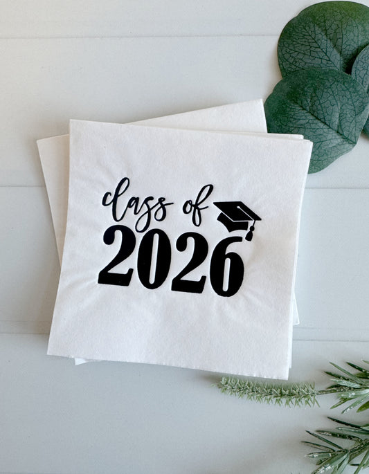 Class of 2026 Graduation Cocktail Napkins | Black & White Party Decor