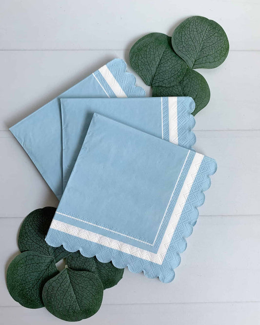 Baby Blue Scalloped Cocktail Napkins