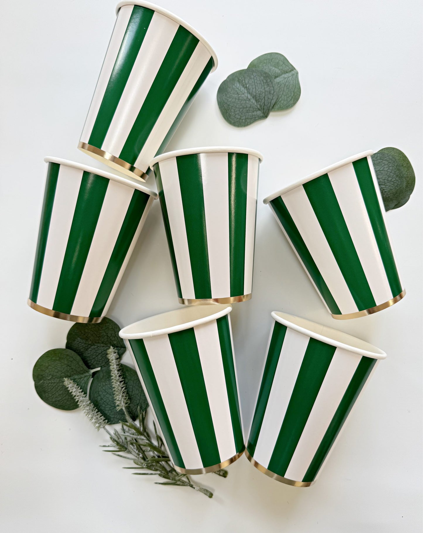 Emerald Green Cabana Striped Paper Cups