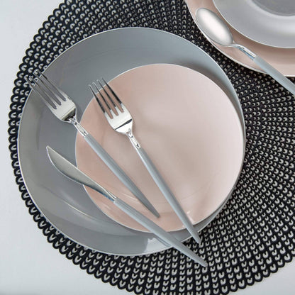 Round Grey with Silver Edge Dessert Plates