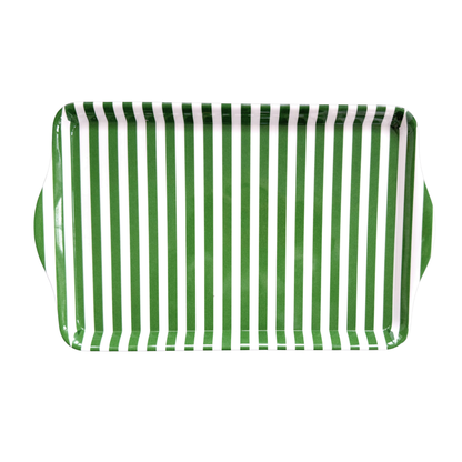 15" Green Stripe Melamine Serving Tray with Handles — Charcuterie & Party Platter