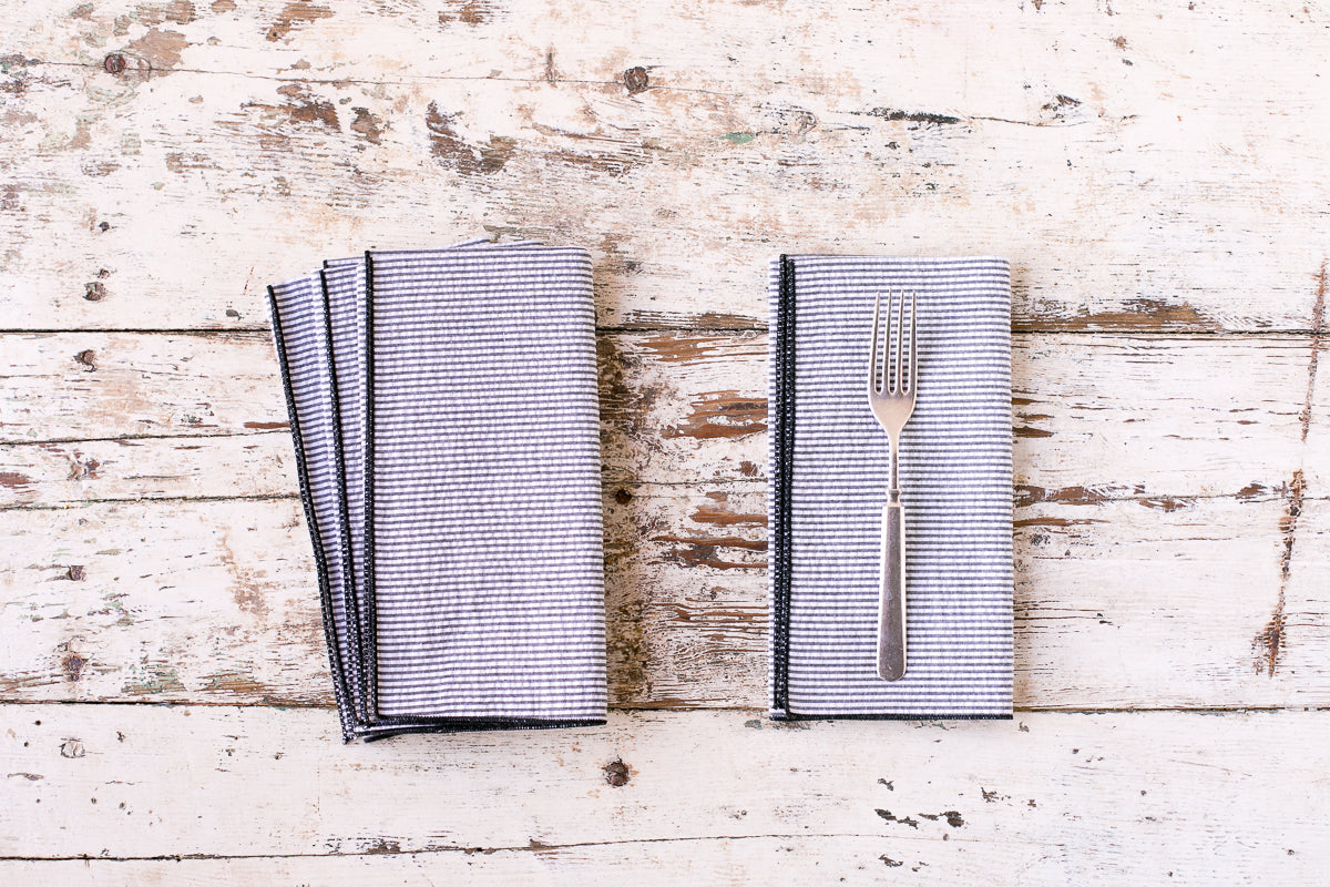 Seersucker Everyday Napkins 18 Inch Set of 4 - Colorful Reusable Cloth Napkins No Ironing Needed
