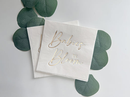 Babies in Bloom Gold Cocktail Napkins - Twin Baby Shower & Spring Floral Party (16-Pack)