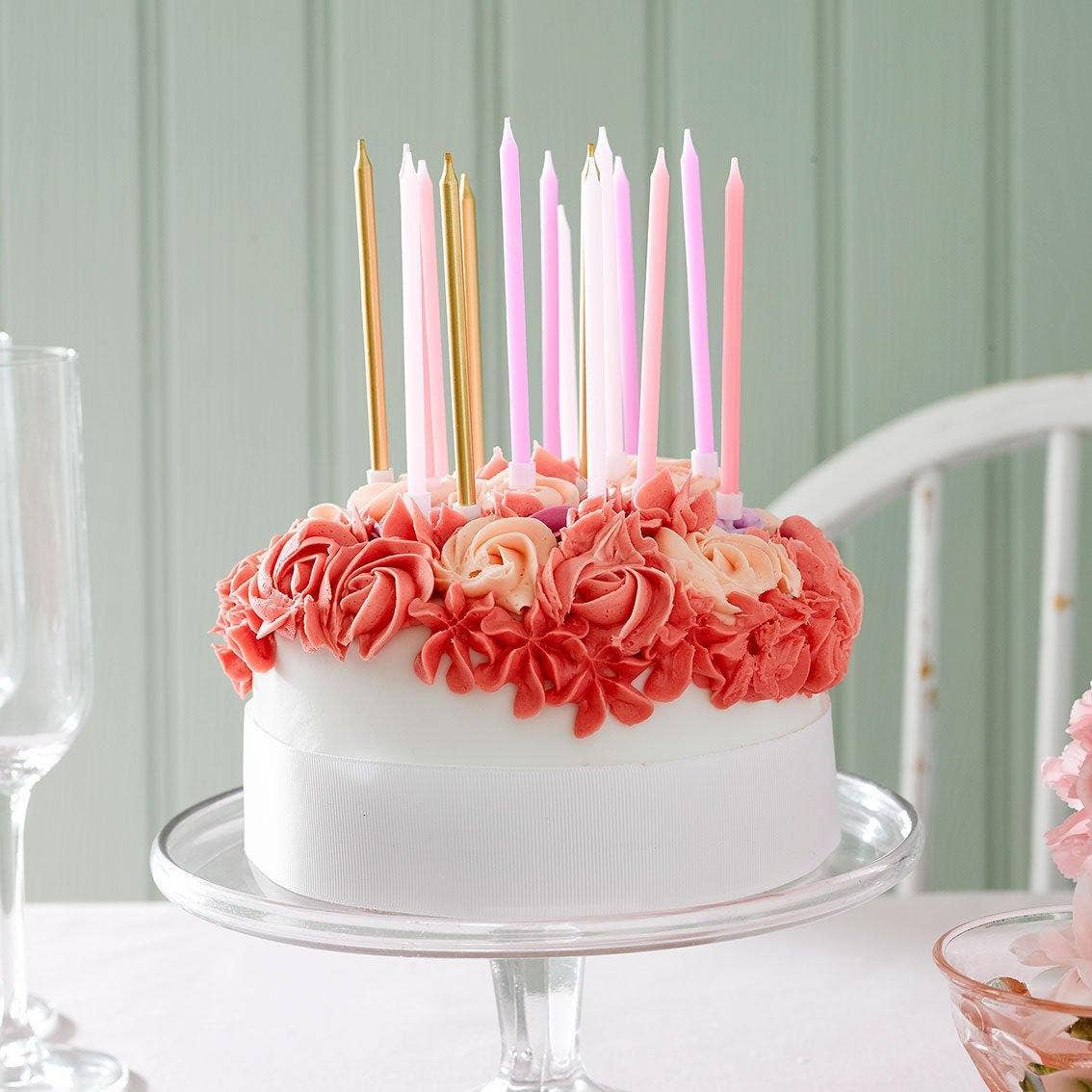 Blush Pink, Lavender, Rose, and Gold Birthday Candles for Elegant Celebrations