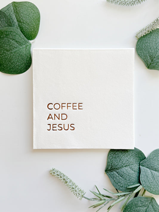Coffee and Jesus Cocktail Napkins - Bronze & White Foil | Faith & Coffee