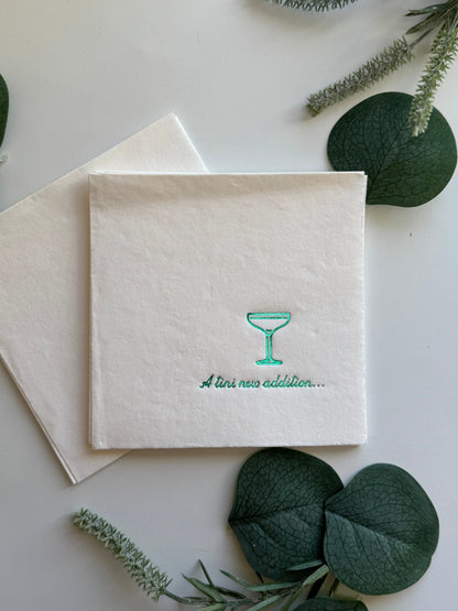 A Tini New Addition Cocktail Napkins - Green Foil on White - Baby Shower Napkins Set of 20
