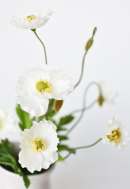 15" Faux Poppy Bush White Bush