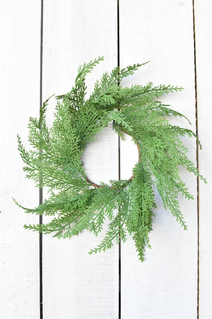 Small Cedar Wreath – 4.5" Candle Ring & Mini Holiday Wreath for Cabinet Doors & Mantels
