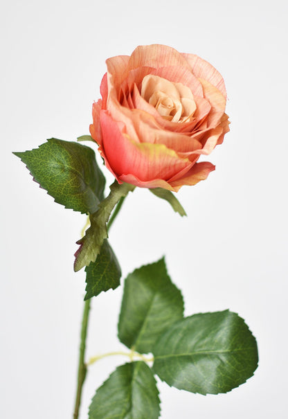 22" Faux Large Rose Bud Stem Light Coral