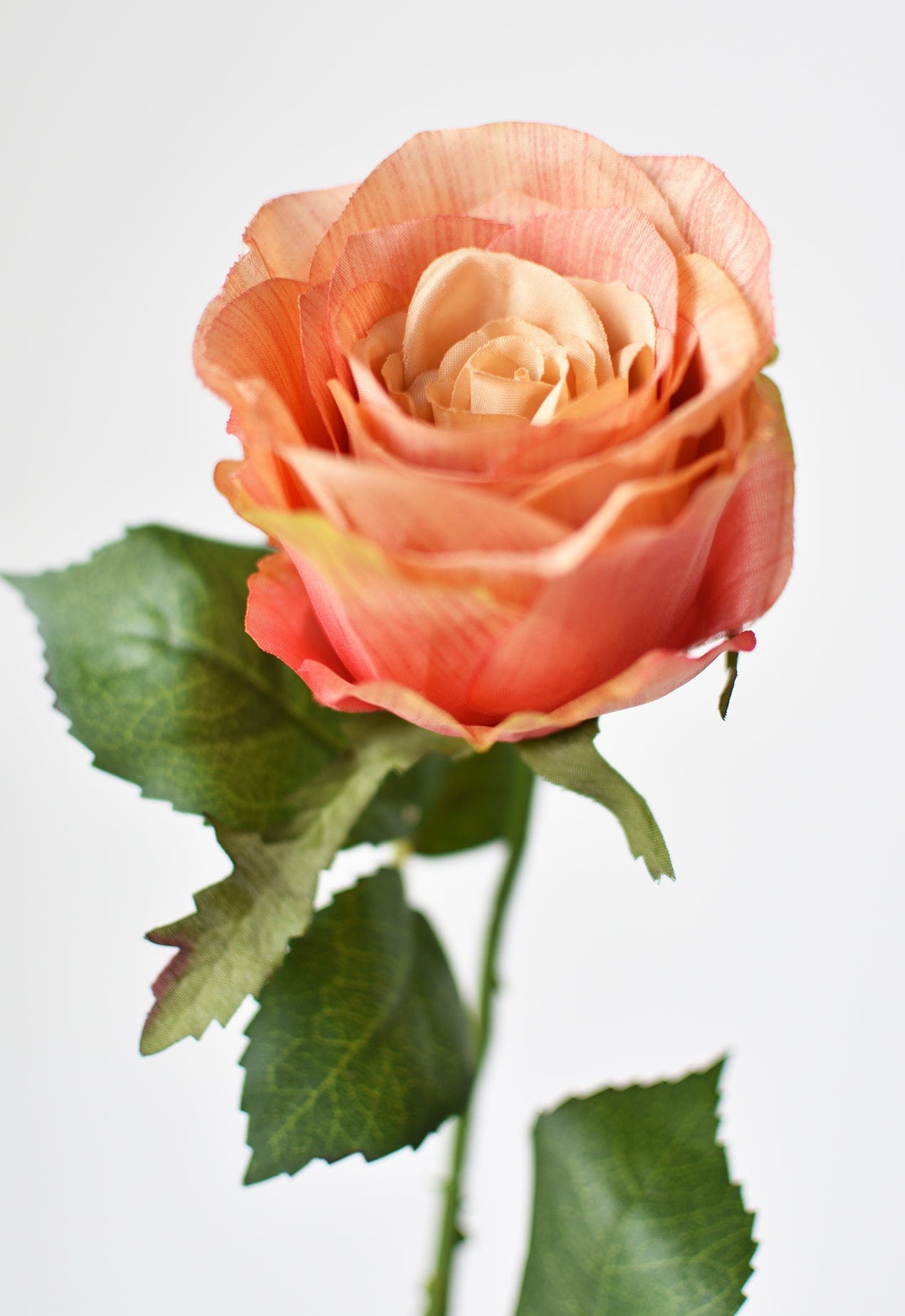 22" Faux Large Rose Bud Stem Light Coral