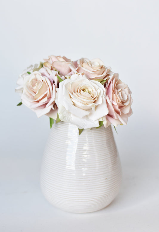 7.5" Faux Pink/Cream Rose Bundle (3 Stems)