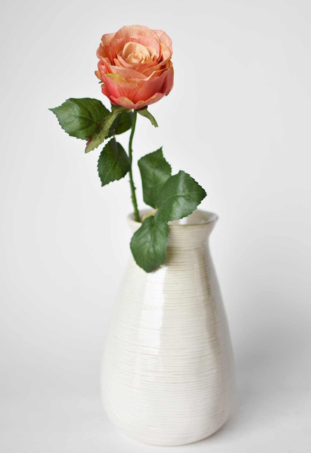 22" Faux Large Rose Bud Stem Light Coral