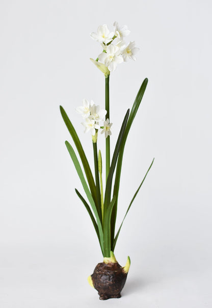 Faux Paperwhite Stem with Bulb – 17.5" Realistic Faux Floral for Holiday & Winter Decor