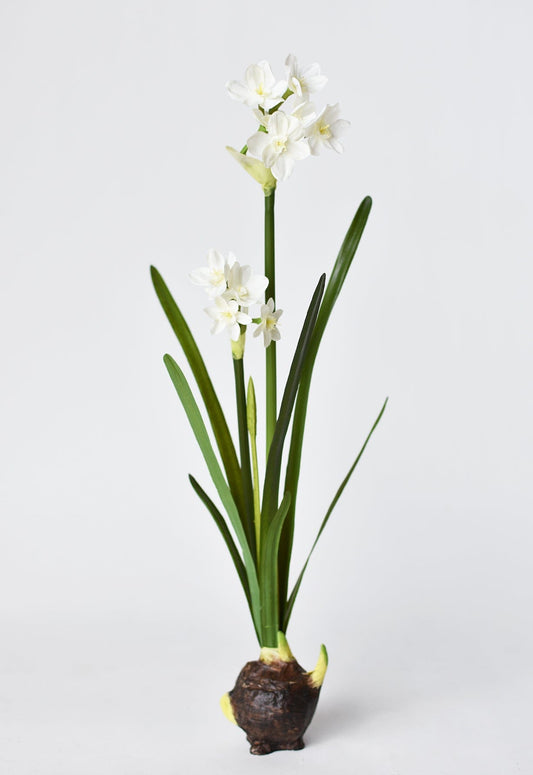 Faux Paperwhite Stem with Bulb – 17.5" Realistic Faux Floral for Holiday & Winter Decor