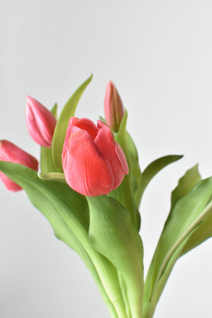 Faux Real Touch Dark Pink Tulip Stem Bundle 11.75 Inch - Artificial Tulips Set of 7