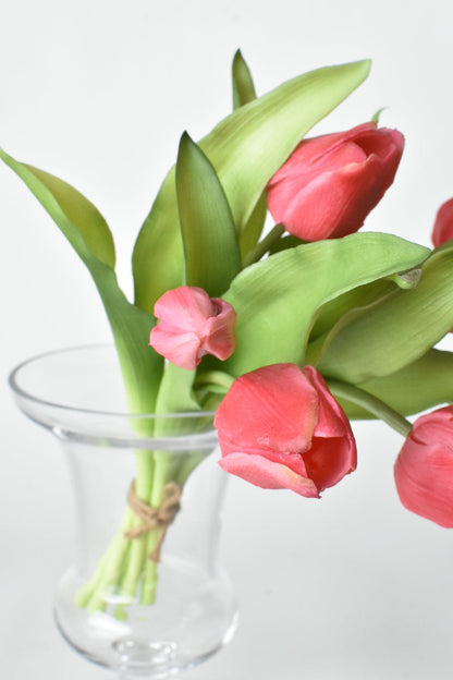 Faux Real Touch Dark Pink Tulip Stem Bundle 11.75 Inch - Artificial Tulips Set of 7