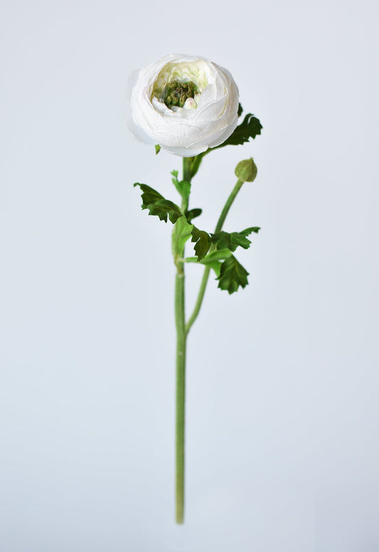 13" Faux White Ranunculus Stem