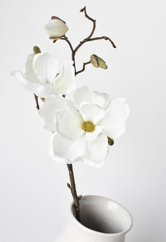 19" Faux Magnolia Stem White