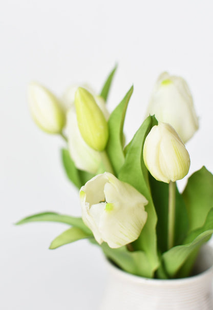 11.75" Faux Real Touch White Tulip Stem Bundle