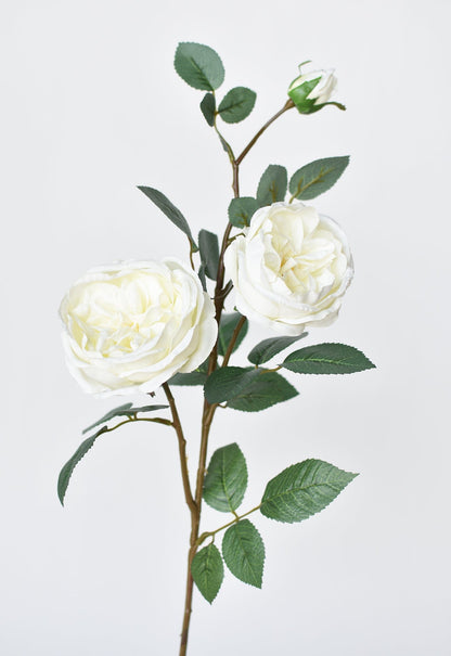 29" Faux Cabbage Rose Stem White