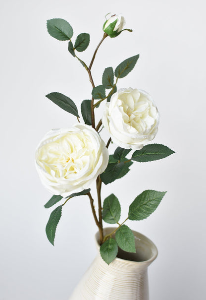 29" Faux Cabbage Rose Stem White