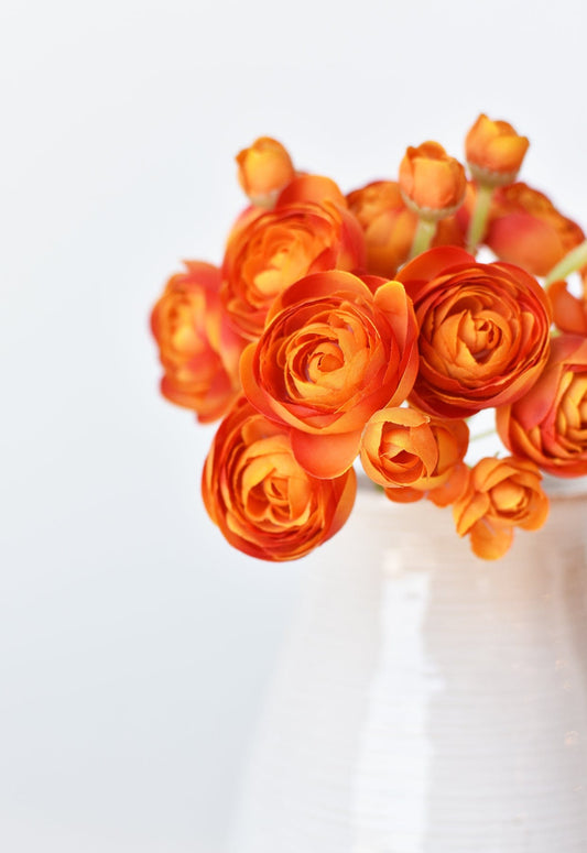10.5" Faux Peachy Orange Ranunculus Stem Bundle