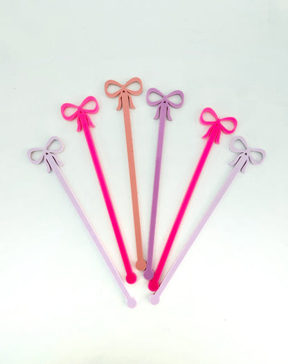 She's Tying the Knot Bow Stir Sticks Set of 6 - Bridal Shower Bachelorette Engagement Party Cocktail Stirrers