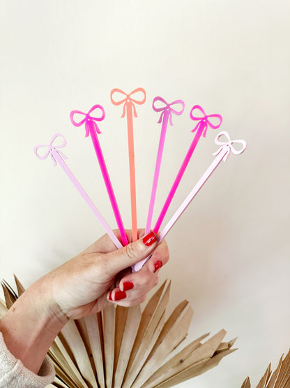 She's Tying the Knot Bow Stir Sticks Set of 6 - Bridal Shower Bachelorette Engagement Party Cocktail Stirrers