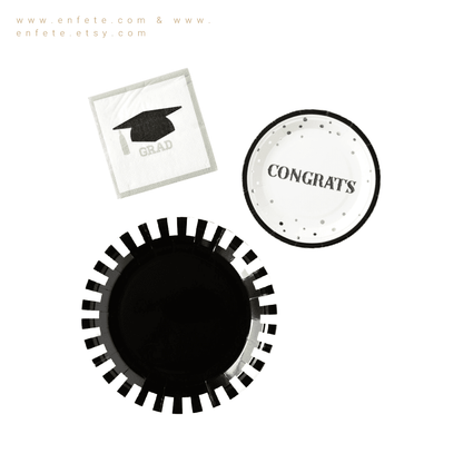 Beautiful and sophisticated paper napkins and plates that are perfect for the graduation party. Pair with our farmhouse plaid and florals for a unique and designer look (sold separately.)