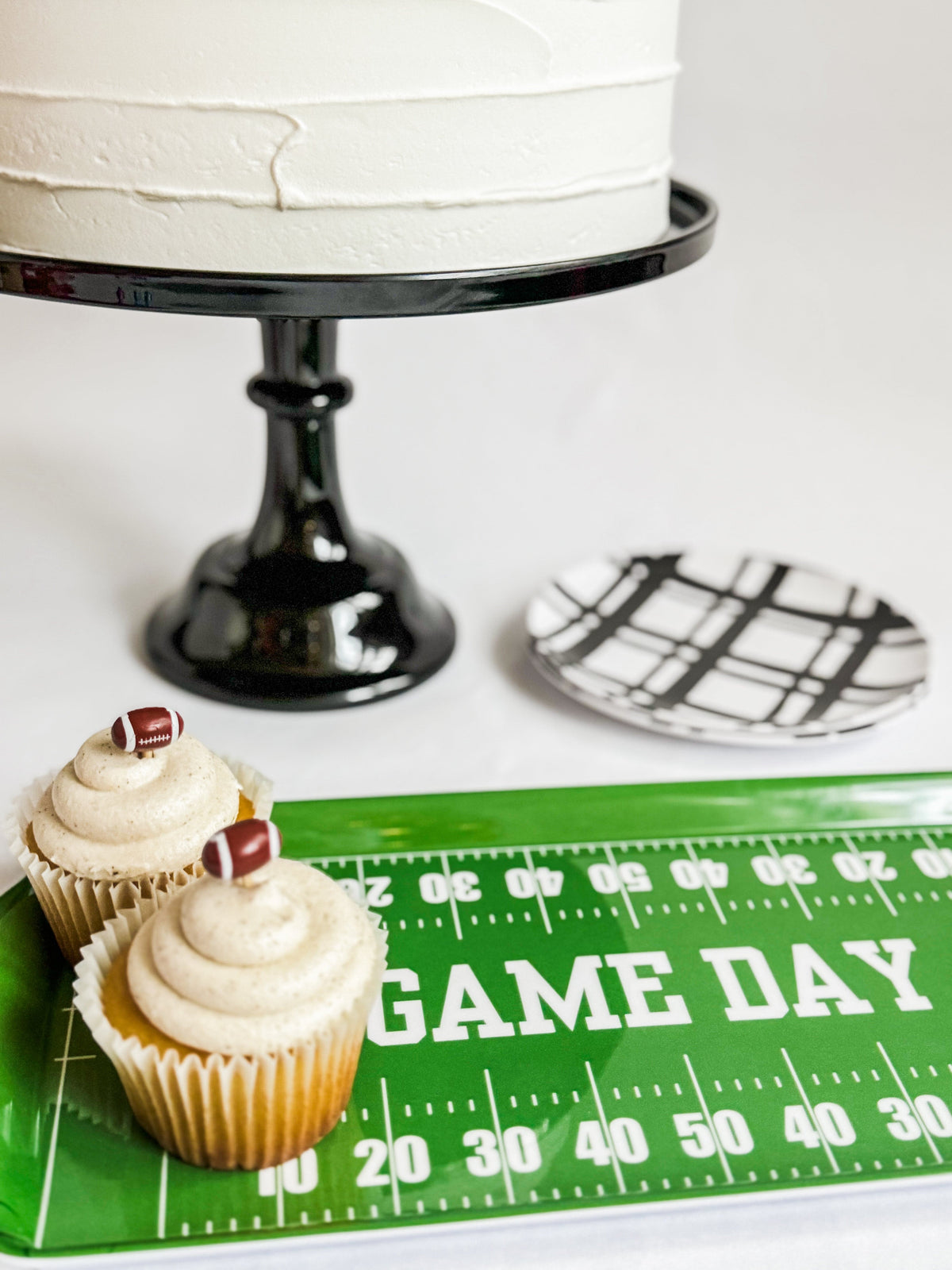 Green Football Game Day Melamine Serving Tray — Appetizer & Tailgate Platter | EnFete Party