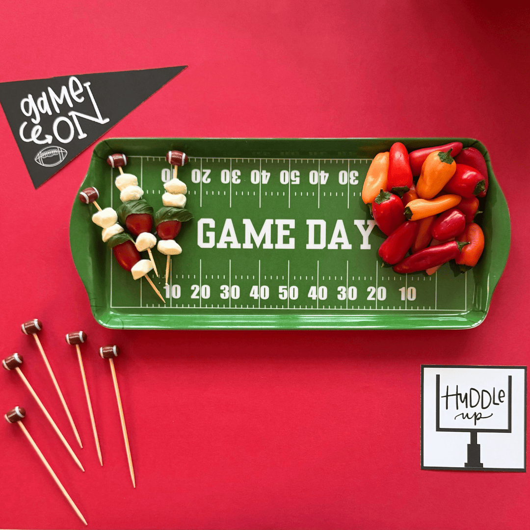 Green Football Game Day Melamine Serving Tray — Appetizer & Tailgate Platter | EnFete Party