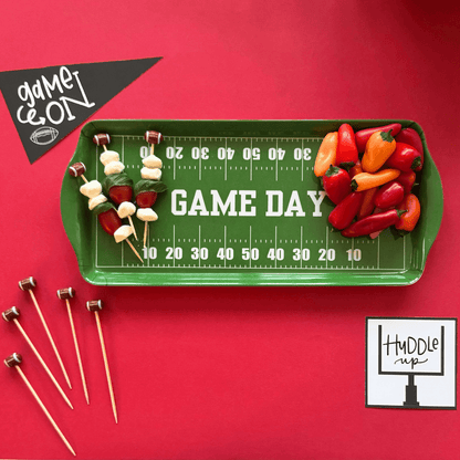Green Football Game Day Melamine Serving Tray — Appetizer & Tailgate Platter | EnFete Party